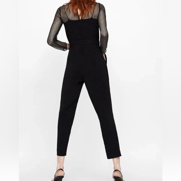 ZARA Black Sheer Mesh Jumpsuit Size M – Preowned in Excellent Condition - Picture 8 of 9